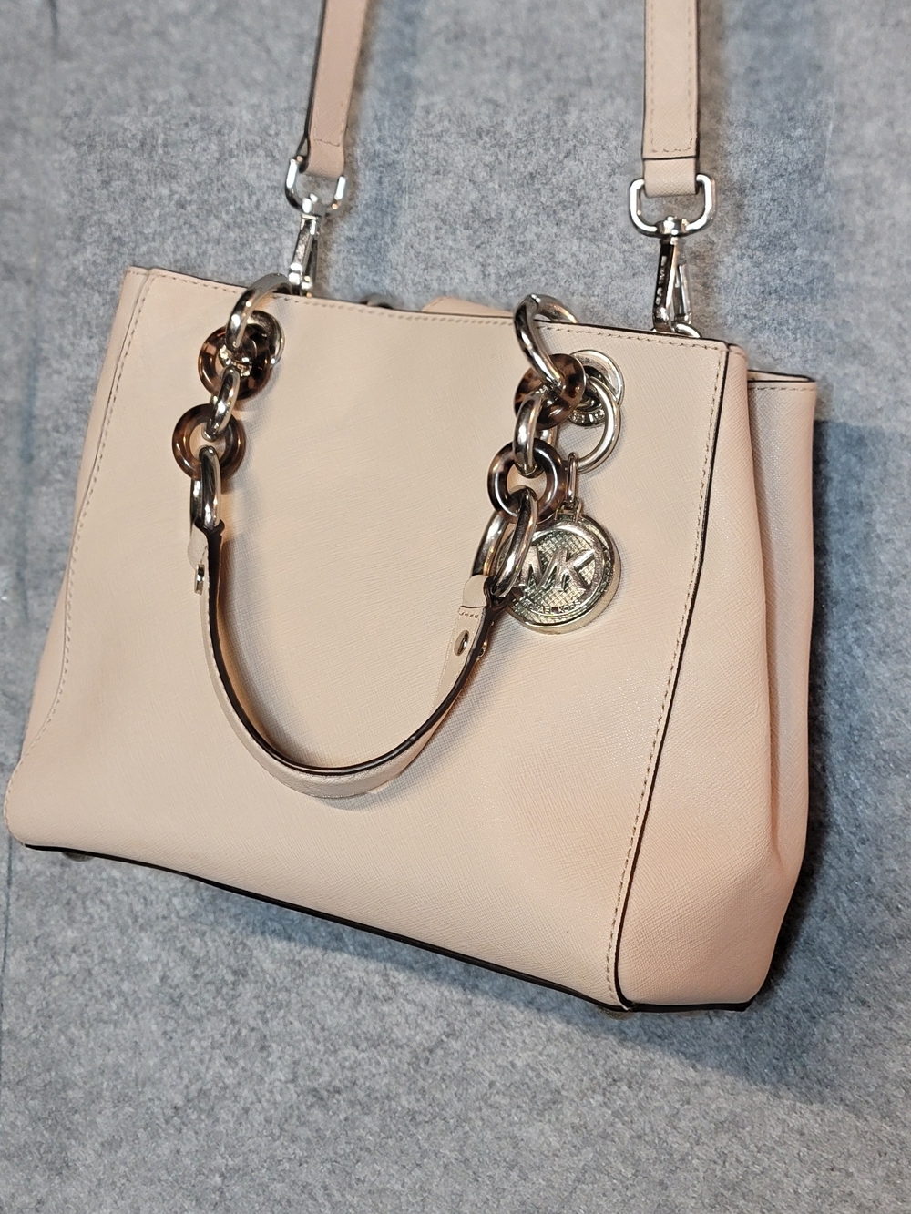 Michael Kors Cynthia Mini Satchel In Blush And Silver